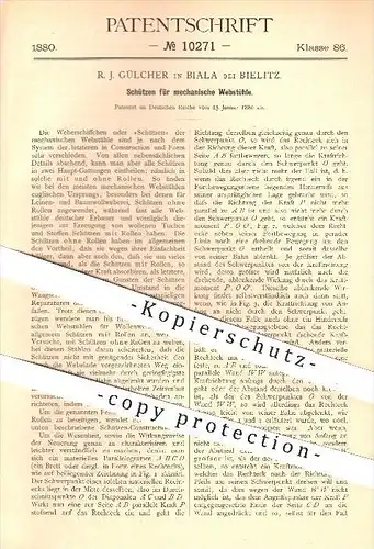 original Patent - R. J. Gülcher , Biala bei Bielitz , 1880, Schützen für mechanischen Webstuhl , Weben , Weberei , Weber