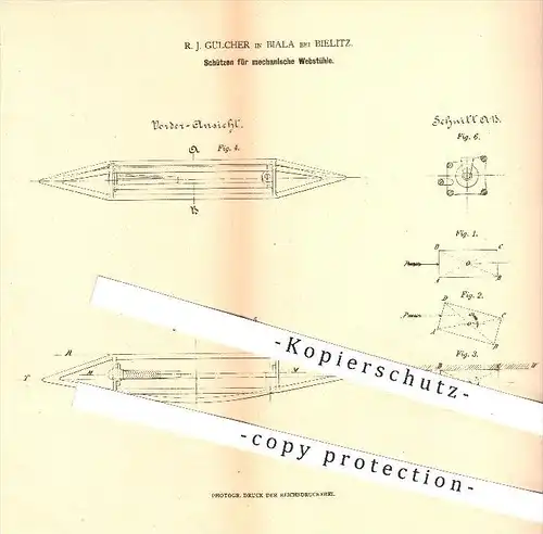 original Patent - R. J. Gülcher , Biala bei Bielitz , 1880, Schützen für mechanischen Webstuhl , Weben , Weberei , Weber