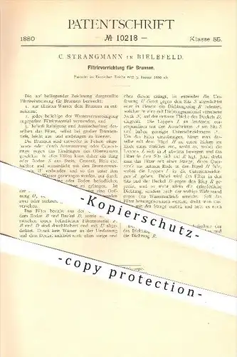 original Patent - C. Strangmann in Bielefeld , 1880 , Filtriervorrichtung für Brunnen , Filter , Filtern , Wasser !!!