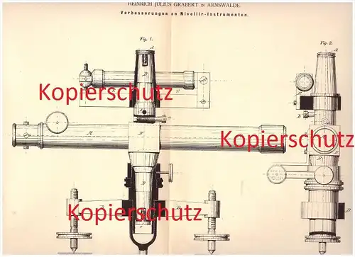 original Patent - Heinrich J. Grabert in Arnswalde , 1878 , Nevellier - Instrumente , Nevellieren , Vermessen , Fernrohr