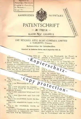 original Patent - The Mitchell Rifle Sight Company , Ltd. in Toronto , Canada ,1905, visor for rifle