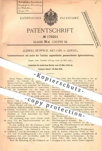 original Patent - Ludwig Hupfeld , AG in Leipzig , 1906 , Tasteninstrument , Tastatur , Instrument , Klavier , Piano !!!