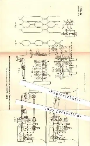original Patent - Ernst Backhusen in Düsseldorf , 1893 , Herstellung von Drahtgeflecht , Draht , Geflecht , Flechten !!!