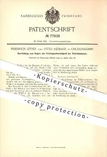 original Patent - Friedrich Leyser u. Otto Riemann , Oschersleben , 1894 , Tellertrockner , Teller , Geschirr !!!