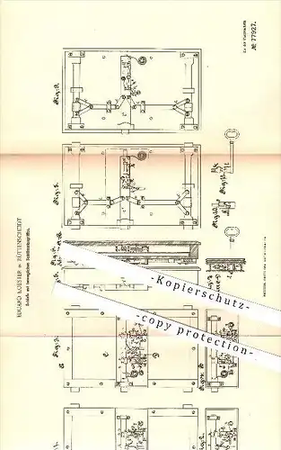 original Patent - Eduard Koester in Rüttenscheidt b. Essen , 1894 , Schloss mit beweglichen Schlüsselangriffen !!!