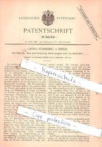 Original Patent - Georg Schimming in Berlin , 1887 , Gas-Bereitung und -Beleuchtung !!!