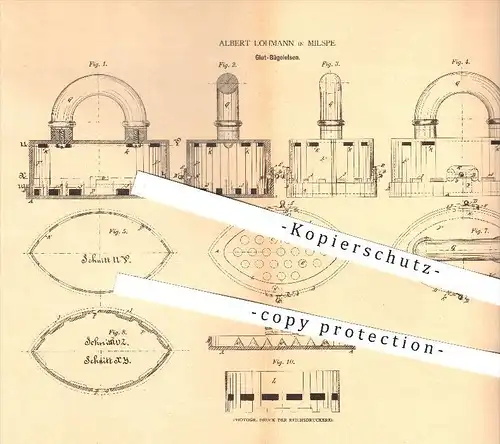 original Patent - Albert Lohmann in Milspe , 1880 , Glut - Bügeleisen , Bügeln , Wäsche , Haushalt , Hauswirtschaft !!!