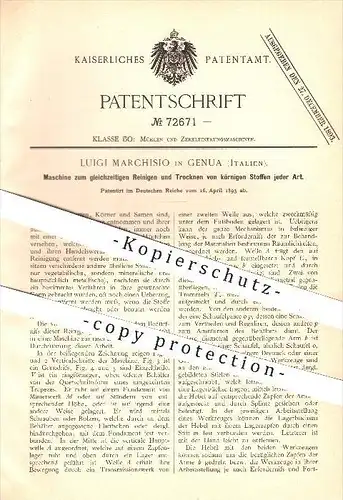original Patent - Luigi Marchisio in Genua / Genova  ,  Italia , 1893 , Macchina di pulizia per i cereali !!!