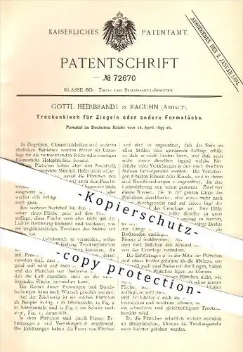 original Patent - Gottl. Herrbrandt in Raguhn , 1893 , Trockenblech für Ziegel , Ton , Stein , Ziegelei , Dachziegel !!!