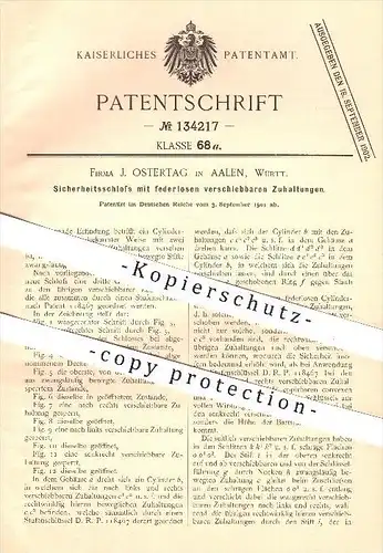 original Patent - J. Ostertag in Aalen , 1901 , Sicherheitsschloss , Schloss , Türschloss , Schlüssel , Tür !!!