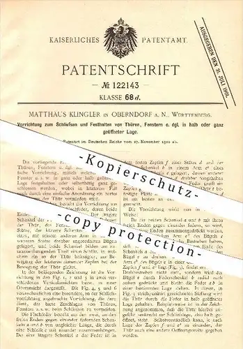 original Patent - M. Klingler , Oberndorf a. N. , 1900 , Schließen u. Festhalten von Türen , Fenstern , Tür , Fenster !!