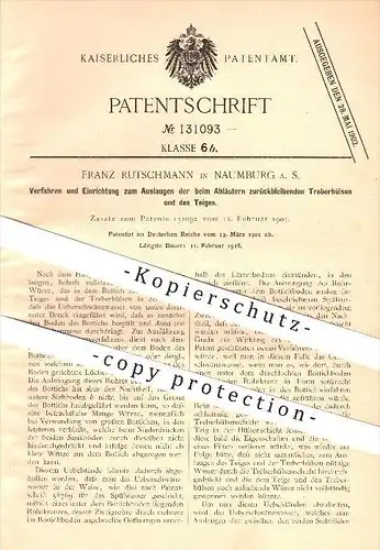original Patent - Franz Rutschmann in Naumburg a. S. , 1901 , Auslaugen von Teig , Lauge , Laugen , Abläutern !!!
