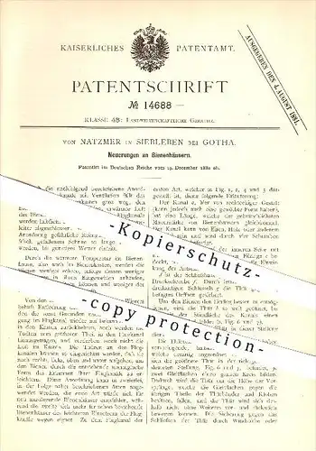 original Patent - von Natzmer in Siebleben bei Gotha , 1880 , Bienenhaus , Bienenhäuser , Bienen , Bienenkasten , Imker