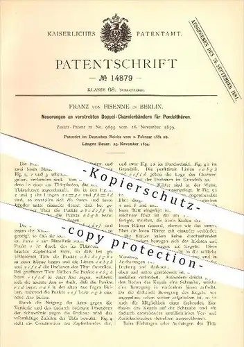 original Patent - Franz von Fisenne , Berlin , 1881 , Scharniere für Pendeltüren , Tür , Türen , Schlosserei , Schlosser