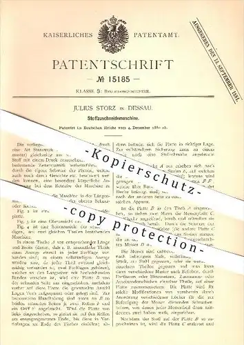 original Patent - Julius Storz , Dessau , 1880 , Stoffzuschneidemaschine , Schneider , Stoff , Bekleidung , Mode , Kleid