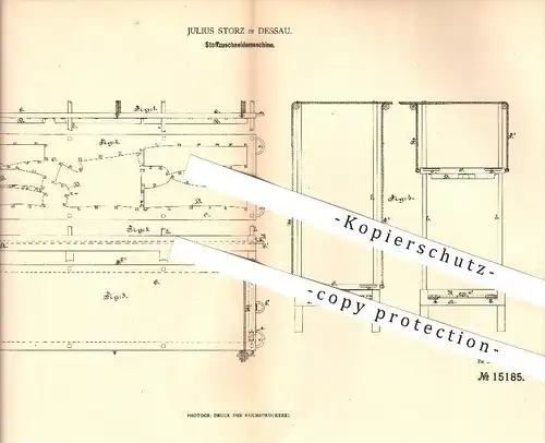 original Patent - Julius Storz , Dessau , 1880 , Stoffzuschneidemaschine , Schneider , Stoff , Bekleidung , Mode , Kleid