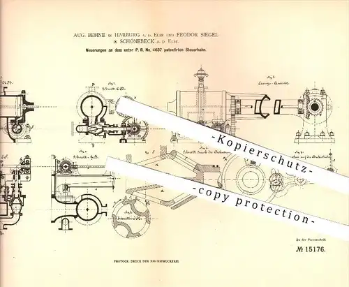 original Patent - Aug. Behne , Harburg a. d. Elbe , Feodor Siegel , Schönebeck , 1881 , Steuerhahn , Dampfmaschinen !!!