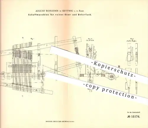 original Patent - August Rohleder in Kettwig a. d. Ruhr , 1881 , Schaftmaschine , Webstuhl , Weben , Weber , Weberei !!!