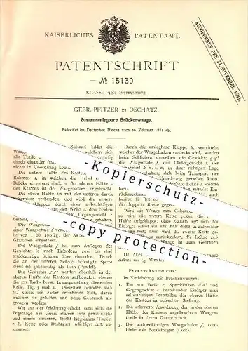 original Patent - Gebr. Pfitzer in Oschatz , 1881 , Zusammenlegbare Brückenwaage , Waage , Waagen , Wiegen , Gewicht !!