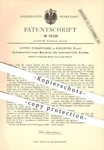 original Patent - Ludwig Scharnweber in Karlsruhe , 1880 , Dynamoelektrische Maschine für Ströme , Strom , Magnet !!!