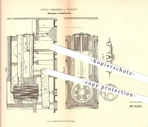 original Patent - Adolf Leinveber in Gleiwitz , 1881 , Dampfkessel , Kessel , Dampfmaschinen , Dampf , Röhrenkessel !