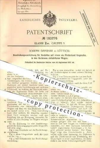 original Patent - Joseph Depiesse in Lüttich , 1904 , Beschickung für Backöfen , Backofen , Backen , Bäcker , Bäckerei !