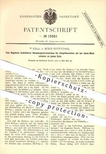 original Patent - P. Kyll in Köln-Bayenthal , 1881 , Steuerung für Dampfmaschinen , Dampf , Motor , Kraftmaschinen !!!
