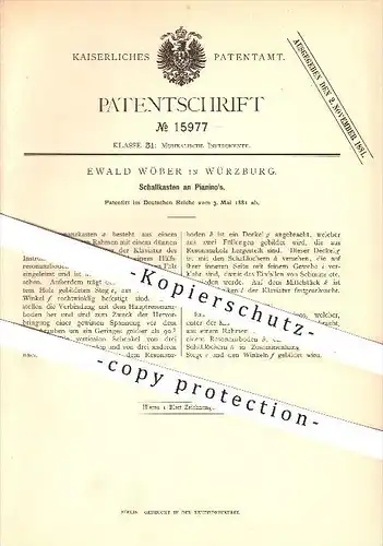 original Patent - Ewald Wöber , Würzburg , 1881, Schallkasten am Piano , Pianos , Klavier , Klaviere , Klaviatur , Musik