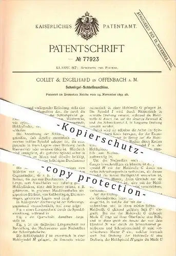 original Patent - Collet & Engelhard in Offenbach a. M. , 1893 , Schmirgel - Schleifmaschine , Schleifen , Polieren !!!