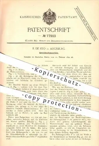 original Patent - E. de Syo in Augsburg , 1894 , Getreidenetzmaschine , Getreide , Netzmaschine , Mühle , Mühlen !!!