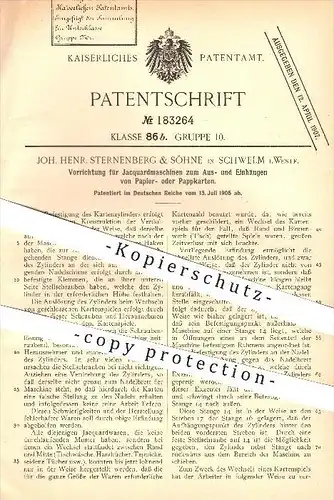 original Patent - Joh. Henr. Sternenberg & Söhne in Schwelm i. Westf. , 1905 , Jaquard - Maschine für Papierkarten !!!
