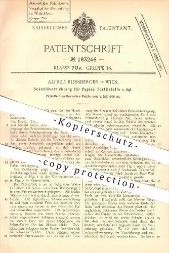 original Patent - Alfred Riessberger in Wien , 1906 , Schneidvorrichtung für Papier, Textilstoffe , Schneiden !!!