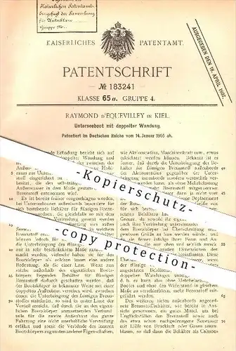 original Patent - Raymond d'Equevilley in Kiel , 1905 , Unterseeboot , U-Boot , U-Boote , Schiff , Schiffbau , Boot !!!