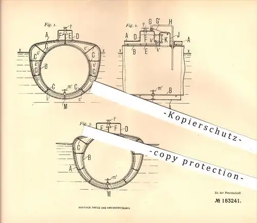 original Patent - Raymond d'Equevilley in Kiel , 1905 , Unterseeboot , U-Boot , U-Boote , Schiff , Schiffbau , Boot !!!