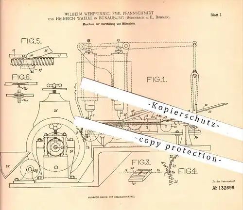 original Patent - W. Weispfennig , E. Pfannschmidt , H. Waelke , Bünauburg , Böhmen , 1901 , Herstellung von Nähnadeln !