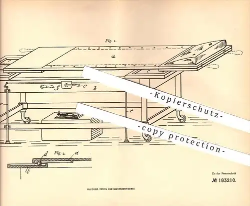 original Patent - Dr. Ludw. Gilmer & Dr. Ricardo Stegmann , München , 1906 , Tisch mit abhebbarer Lagerfläche , Röntgen