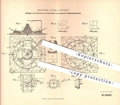 original Patent - Bernhard Gruhl in Dresden , 1894 , Beschneiden von Glas , Glasbläser , Glasbläserei , Glasblasen !!!