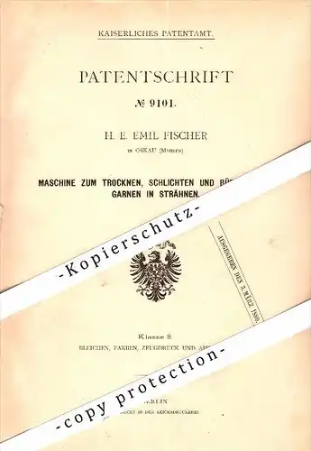 Original Patent - H.E. Fischer in Oskau b. Unicov , 1879 , Maschine für Garn , Textilien , Mähren !!!