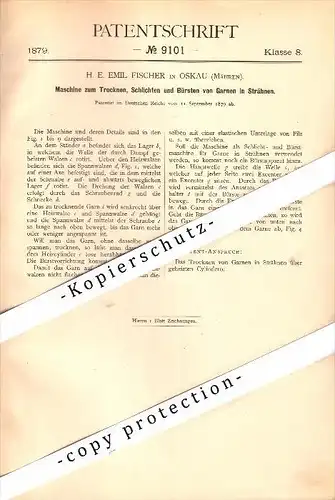 Original Patent - H.E. Fischer in Oskau b. Unicov , 1879 , Maschine für Garn , Textilien , Mähren !!!