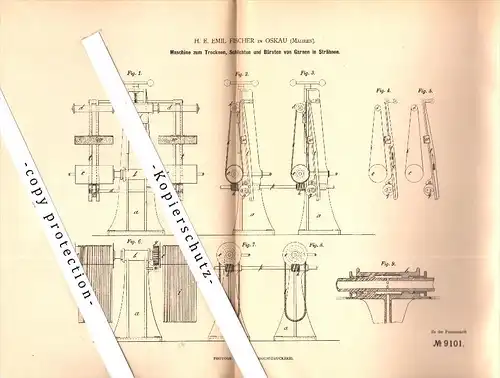 Original Patent - H.E. Fischer in Oskau b. Unicov , 1879 , Maschine für Garn , Textilien , Mähren !!!