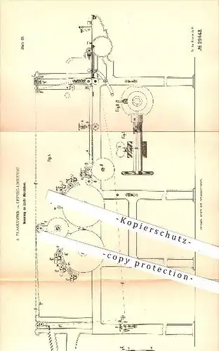 original Patent - A. Flaskämper in Leipzig-Lindenau , 1884 , Linier - Maschine , Lineal , Lineale , Druck , Druckerei !!