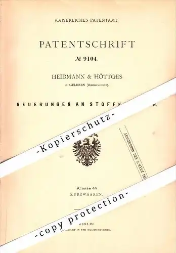 Original Patent - Heidmann & Höttges in Geldern , 1879 , Stoff-Knöpfe , Knopf !!!