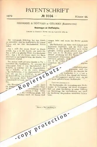 Original Patent - Heidmann & Höttges in Geldern , 1879 , Stoff-Knöpfe , Knopf !!!