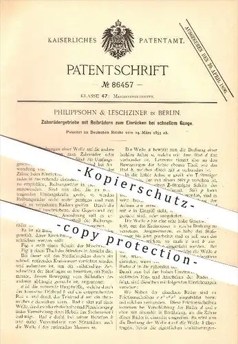 original Patent - Philippsohn & Leschziner in Berlin , 1895 , Zahnrädergetriebe , Zahnrad , Getriebe , Fahrzeugbau !!!