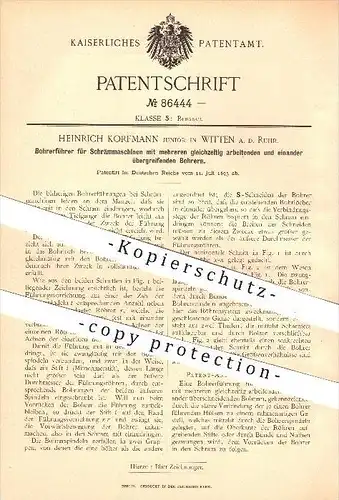 original Patent - Heinrich Korfmann in Witten a. d. Ruhr , 1895 , Bohrerführer für Schrämmaschinen , Bergbau , Gebirge !