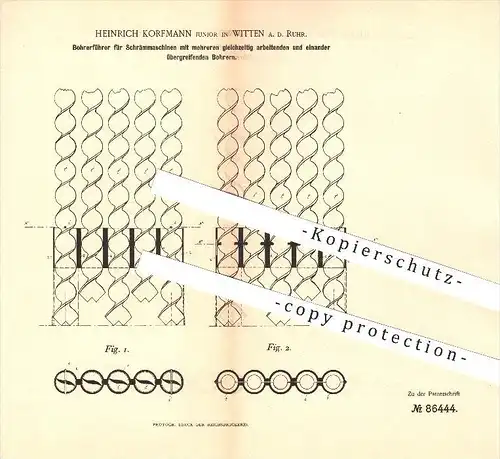 original Patent - Heinrich Korfmann in Witten a. d. Ruhr , 1895 , Bohrerführer für Schrämmaschinen , Bergbau , Gebirge !