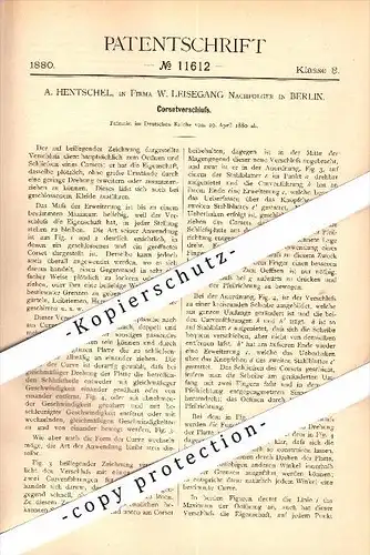 Original Patent - A. Hentschel in Berlin , 1880 , Corset , Korsett , Fa. Leisegang !!!