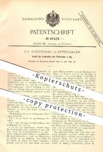 original Patent - J.  Schiönning , Kopenhagen , 1895 , Ventil für Luftreifen der Fahrräder , Fahrrad , Reifen , Fahrzeug