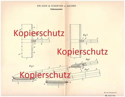 original Patent - Jos. Kern & Schervier in Aachen , 1895 , Putzkratzenhalter , Krempel , Spinnnerei , Spinnen , Spinnrad