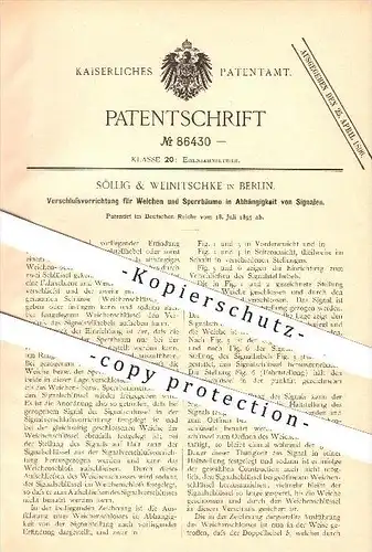 original Patent - Söllig & Weinitschke in Berlin , 1895 , Verschluss für Weichen , Eisenbahn , Eisenbahnen , Lokomotive